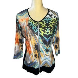 Lior Paris Zipper Blouse Top Size Small Multi Animal Print